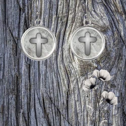 Drop Silver Plated Cross Earrings