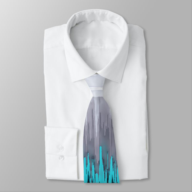 Drop the Bass Sound Waves Gray & Teal Neck Tie (Tied)