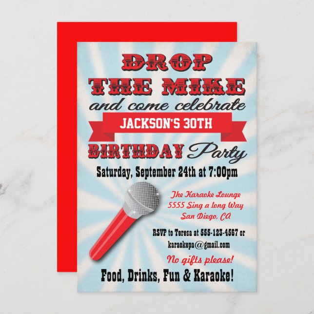 Drop the mike with this Birthday Party Invitation (Front/Back)