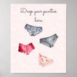 Drop your panties here panty game sign<br><div class="desc">Panty game lingerie bridal shower sign features gray lacy background and sexy panties with “drop your panties here“. Coordinates with lingerie bridal shower invitation.</div>