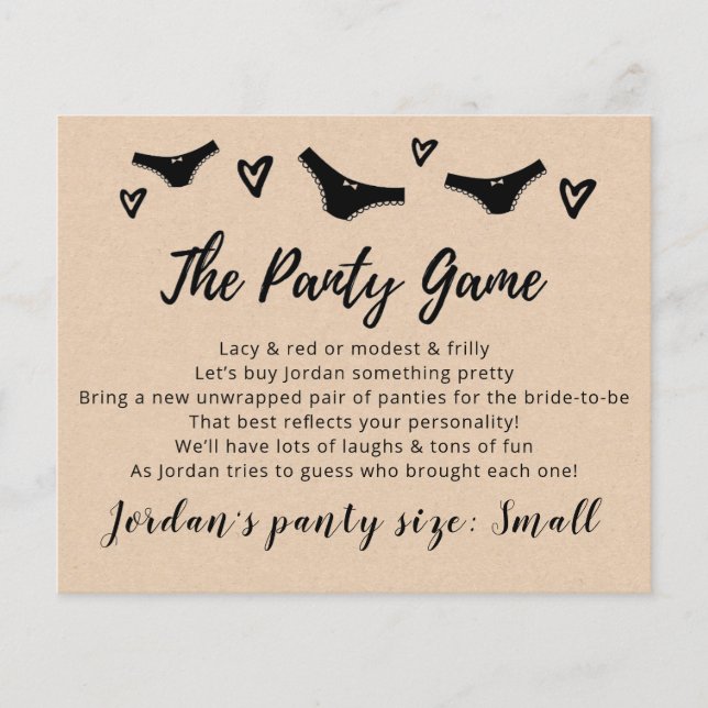 Drop your panties Template CARD Bridal game (Front)