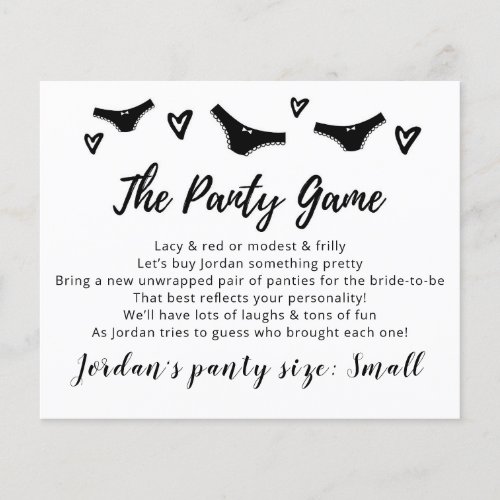 Drop your panties Template CARD Bridal game