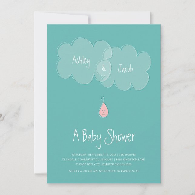 Droplet Baby Shower Invitation Aqua/Pink (Front)
