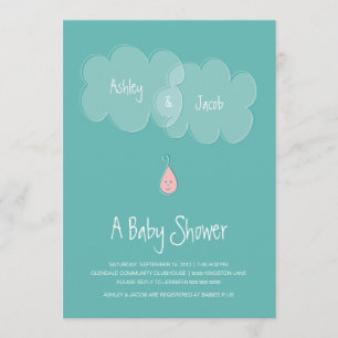 Droplet Baby Shower Invitation Aqua/Pink
