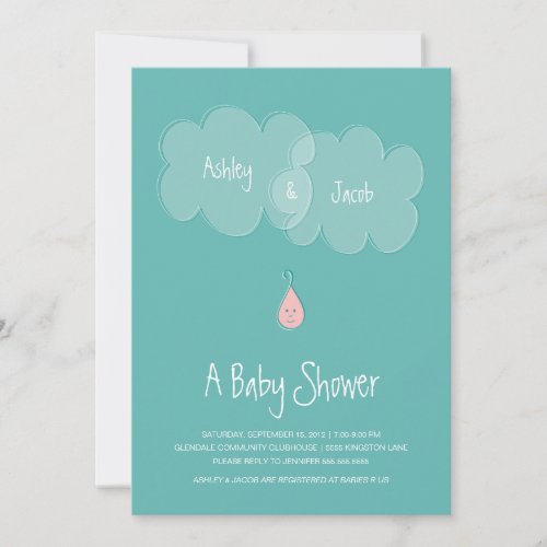 Droplet Baby Shower Invitation Aqua/Pink