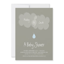 Droplet Baby Shower Invitation Gray/Blue