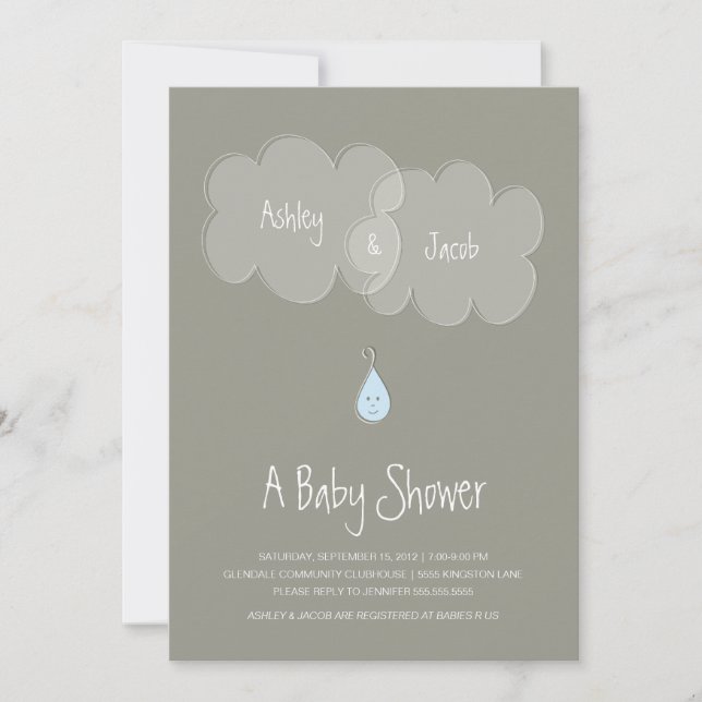 Droplet Baby Shower Invitation Gray/Blue (Front)