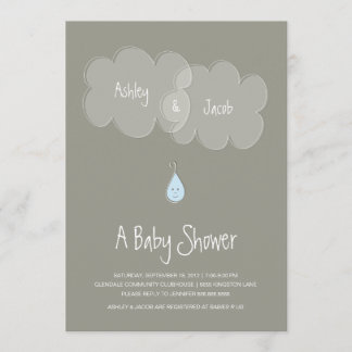 Droplet Baby Shower Invitation Gray/Blue