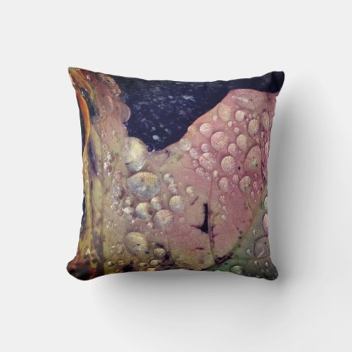 Droplets on Leaf Throw Pillow 2