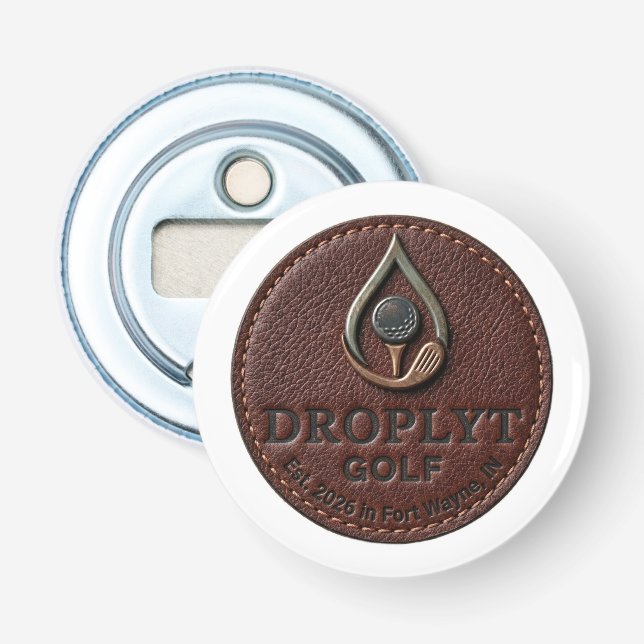 Droplyt Golf Rustic Logo Button Bottle Opener (Front)