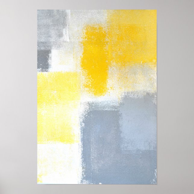 'Dropped' Gray and Yellow Abstract Art Poster (Front)