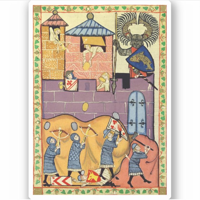 Dropping Rocks, 14th Century Codex Manesse Sticker (Front)