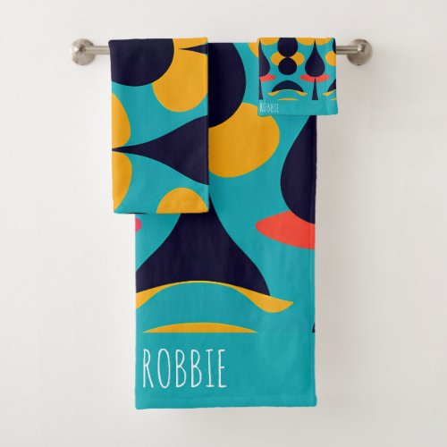Drops Blue Yellow Abstract Pattern Bath Towel Set