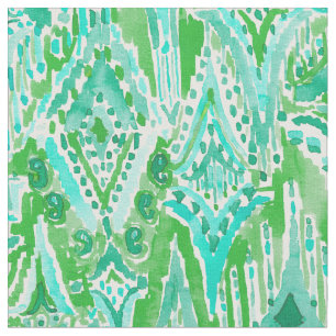 DROPS OF WONDER Tribal Green Boho Ikat Watercolor Fabric