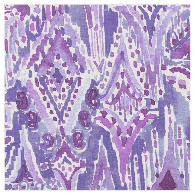 DROPS OF WONDER Tribal Ultra Violet Boho Ikat Fabric (Close Up)