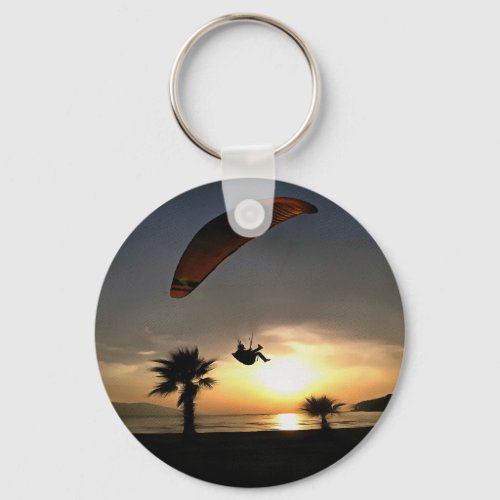 Dropzone At Dusk Adventure Paraglider Art Keychain