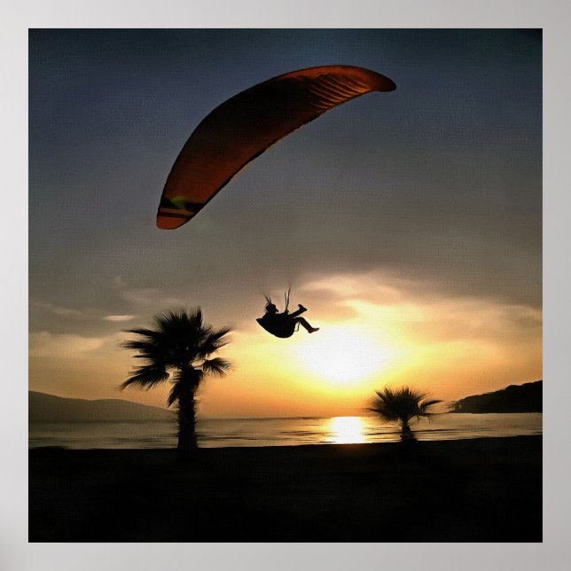 Dropzone At Dusk Adventure Paraglider Art Poster (Front)