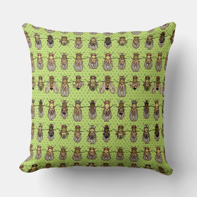 Drosophila Fruit Fly Genetics - mutants - Lime Throw Pillow (Front)