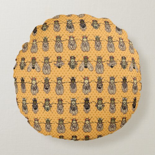 Drosophila Fruit Fly Genetics _ mutants _Tangerine Round Pillow