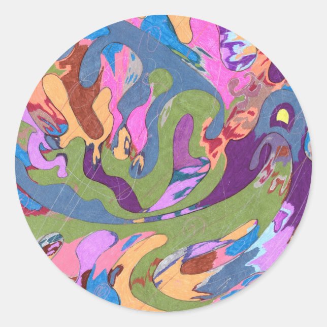 "Drowning" Abstract Art Classic Round Sticker (Front)