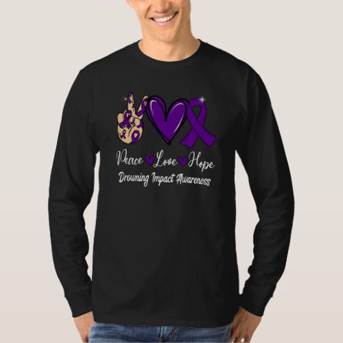 Drowning Impact Awareness Peace Love Hope Purple R T_Shirt