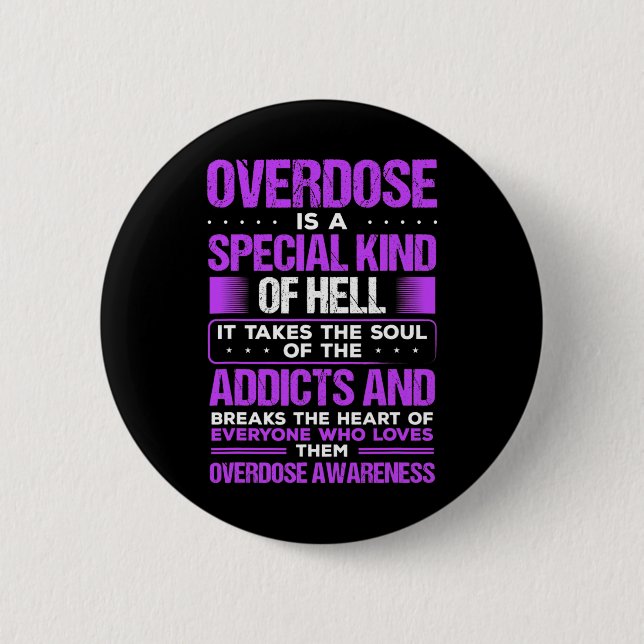 Drug Abuse Purple Ribbon Addict Overdose Awareness Button (Front)
