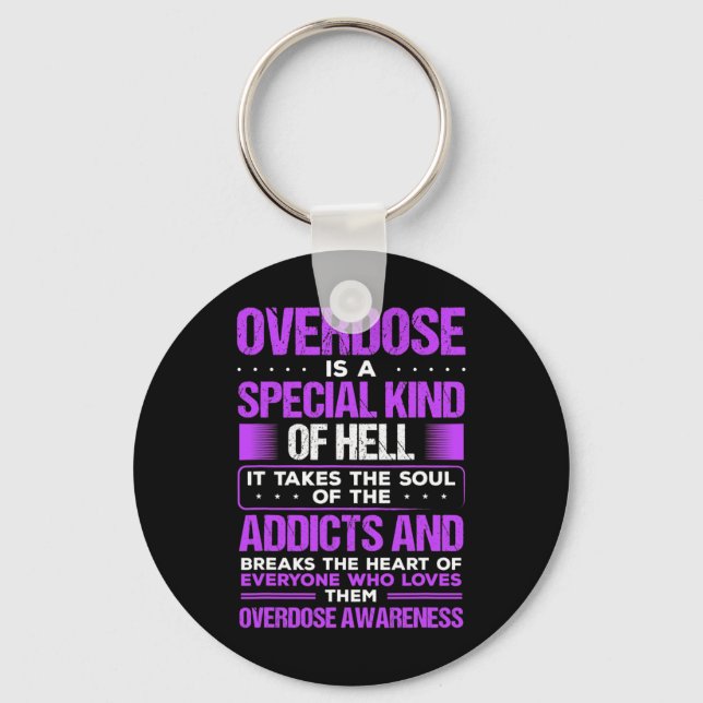 Drug Abuse Purple Ribbon Addict Overdose Awareness Keychain (Front)