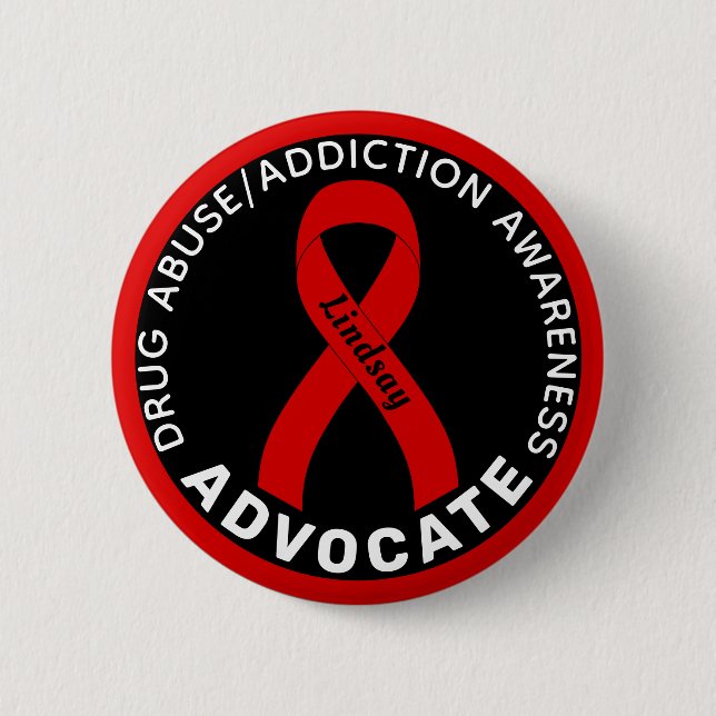 Drug Addiction Awareness Advocate Ribbon Black Button (Front)