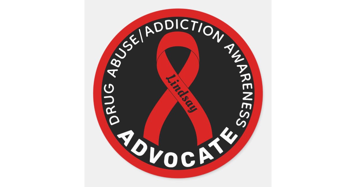 Drug Addiction Awareness Advocate Ribbon Black Classic Round Sticker ...