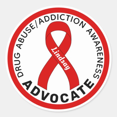 Drug Addiction Awareness Advocate Ribbon White Classic Round Sticker