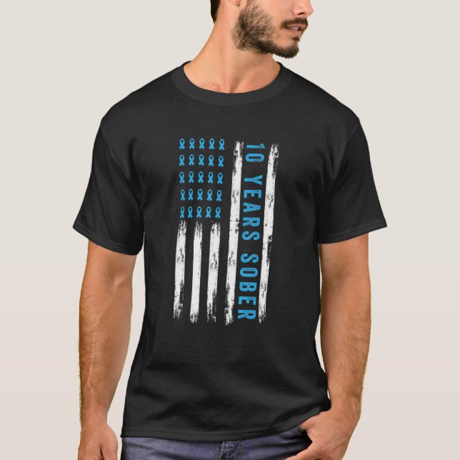 Drug Alcohol Addiction Recovery 10 Years Sober Usa T-Shirt (Front)