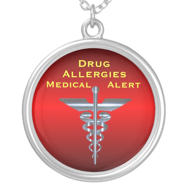 Drug Allergies Medical Alert Asclepius Caduceus Ne Silver Plated Necklace (Front)