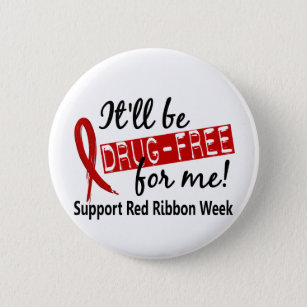 Drug-Free For Me Red Ribbon Week Pinback Button