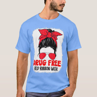 Drug Free Red Ribbon Week Awareness Cute Bleached  T-Shirt