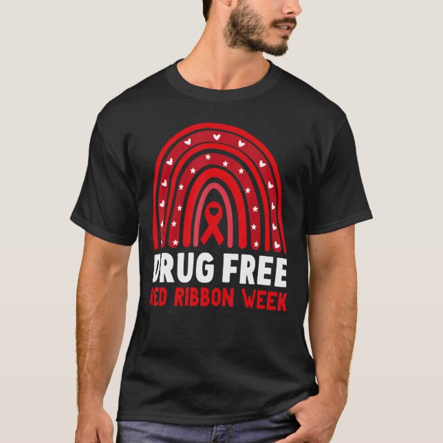 Drug Free Red Ribbon Week Awareness No To Drugs Re T-Shirt (Front)
