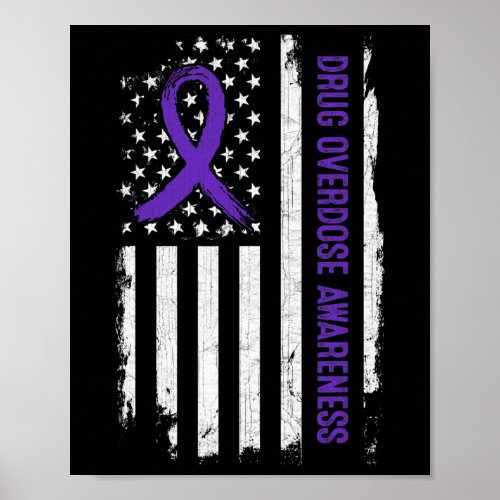 Drug Overdose Awareness American Flag _ Purple Rib Poster