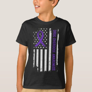 Drug Overdose Awareness American Flag - Purple Rib T-Shirt