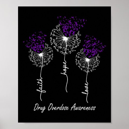 Drug Overdose Awareness  Faith Hope Love Dandelion Poster