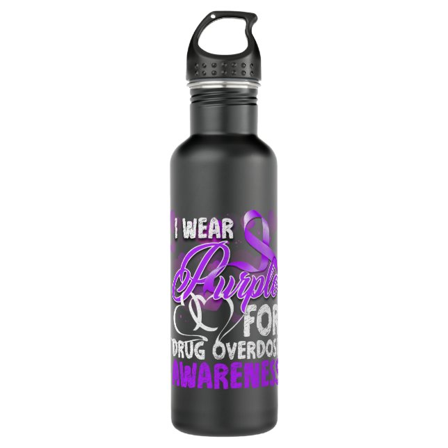 Drug Overdose Awareness I Wear Purple Stainless Steel Water Bottle (Front)