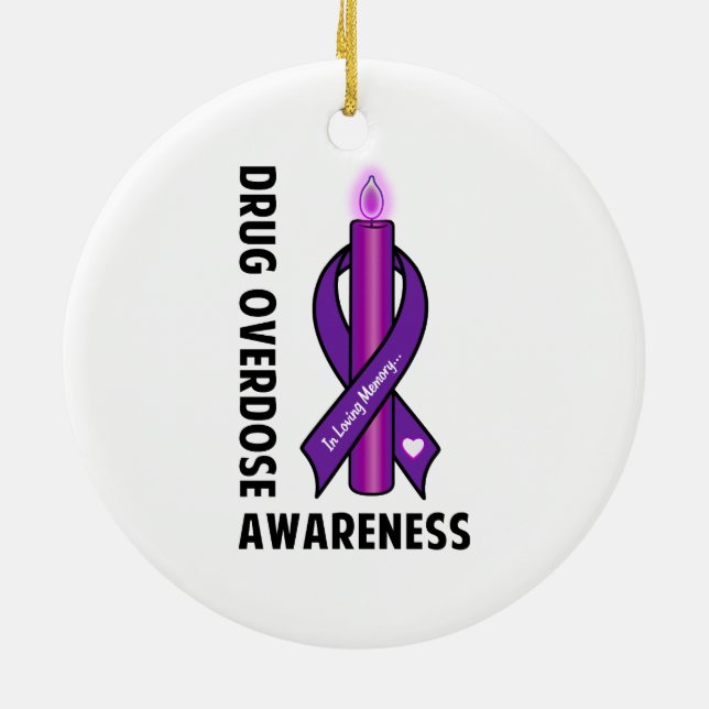 Drug Overdose: Purple Awareness Ribbon Ceramic Ornament (Back)