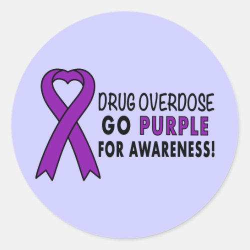 Drug Overdose Purple Awareness Ribbon Classic Round Sticker