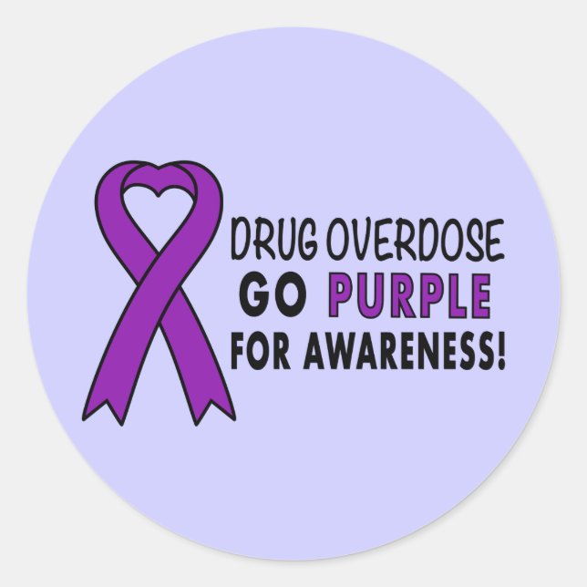 Drug Overdose: Purple Awareness Ribbon Classic Round Sticker (Front)