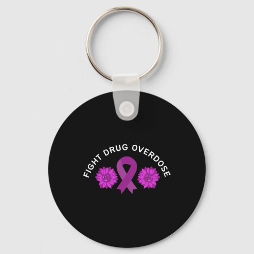 Drug Overdose Purple Ribbon Floral Flower Design  Keychain