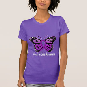 Drug Overdose with Butterfly Awareness Ribbon T-Shirt