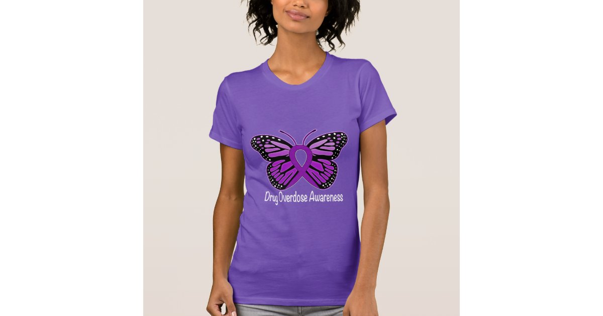 Drug Overdose with Butterfly Awareness Ribbon T-Shirt | Zazzle