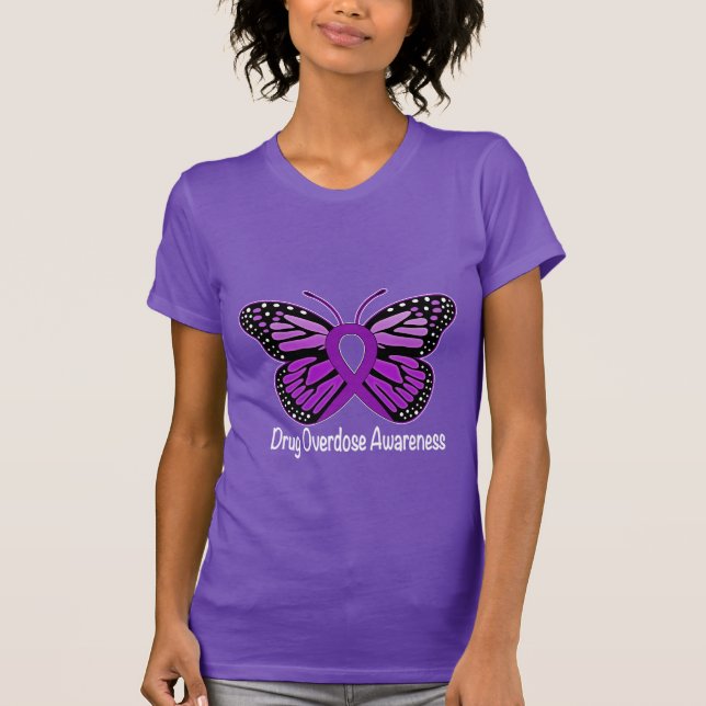 Drug Overdose with Butterfly Awareness Ribbon T-Shirt (Front)
