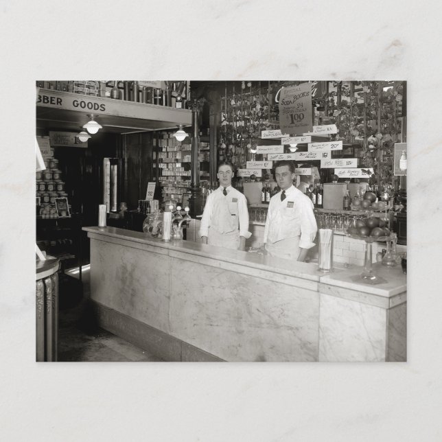 Drug Store Soda Fountain, 1921 Postcard (Front)
