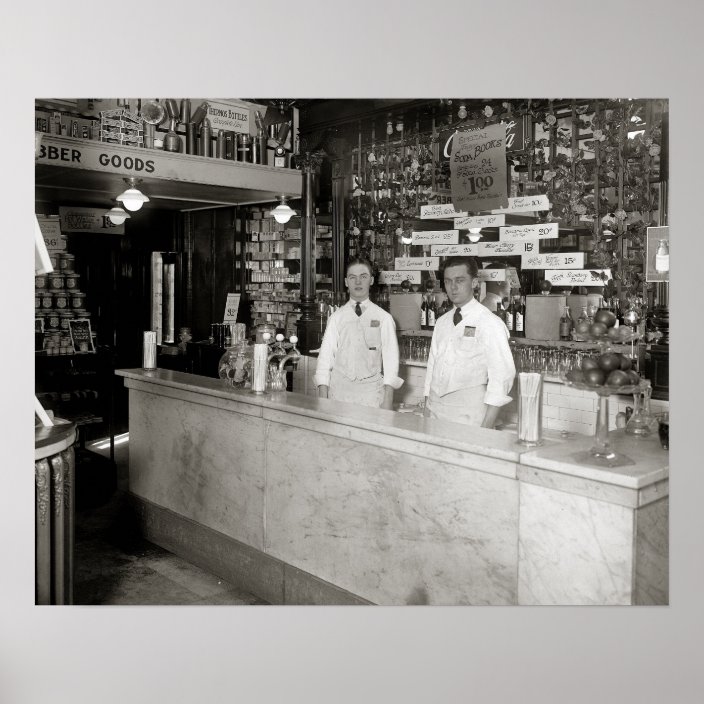 Drug Store Soda Fountain, 1921. Vintage Photo Poster