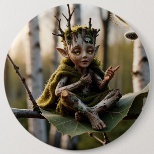 Druid Bard Fae on a Birch Tree Button