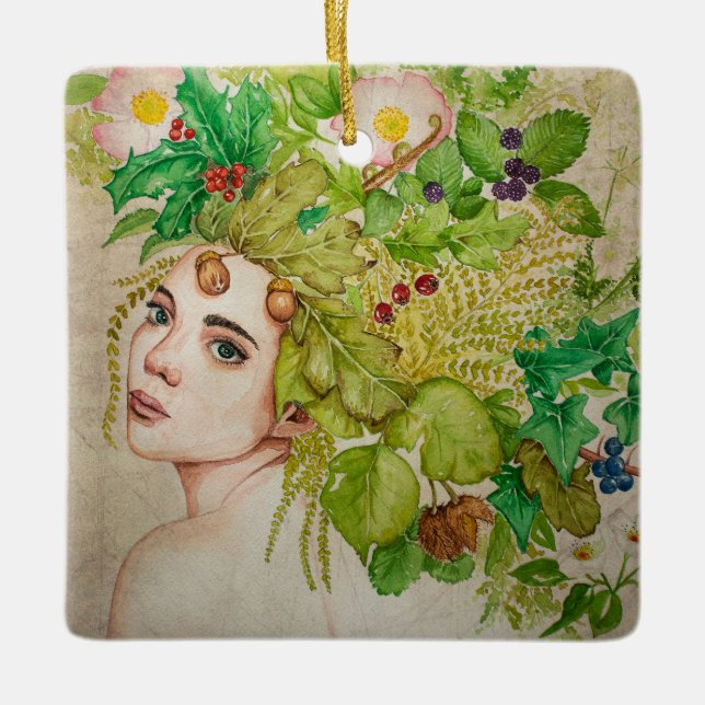 Druid beautiful watercolor  ceramic ornament (Front)